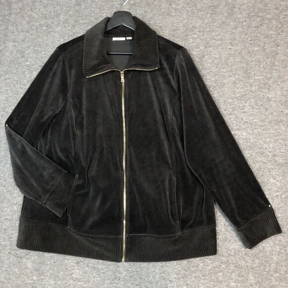 Black Velour Jacket Womens XL Croft & Barrow Pockets Full Zip Activewear Casual - Picture 1 of 11